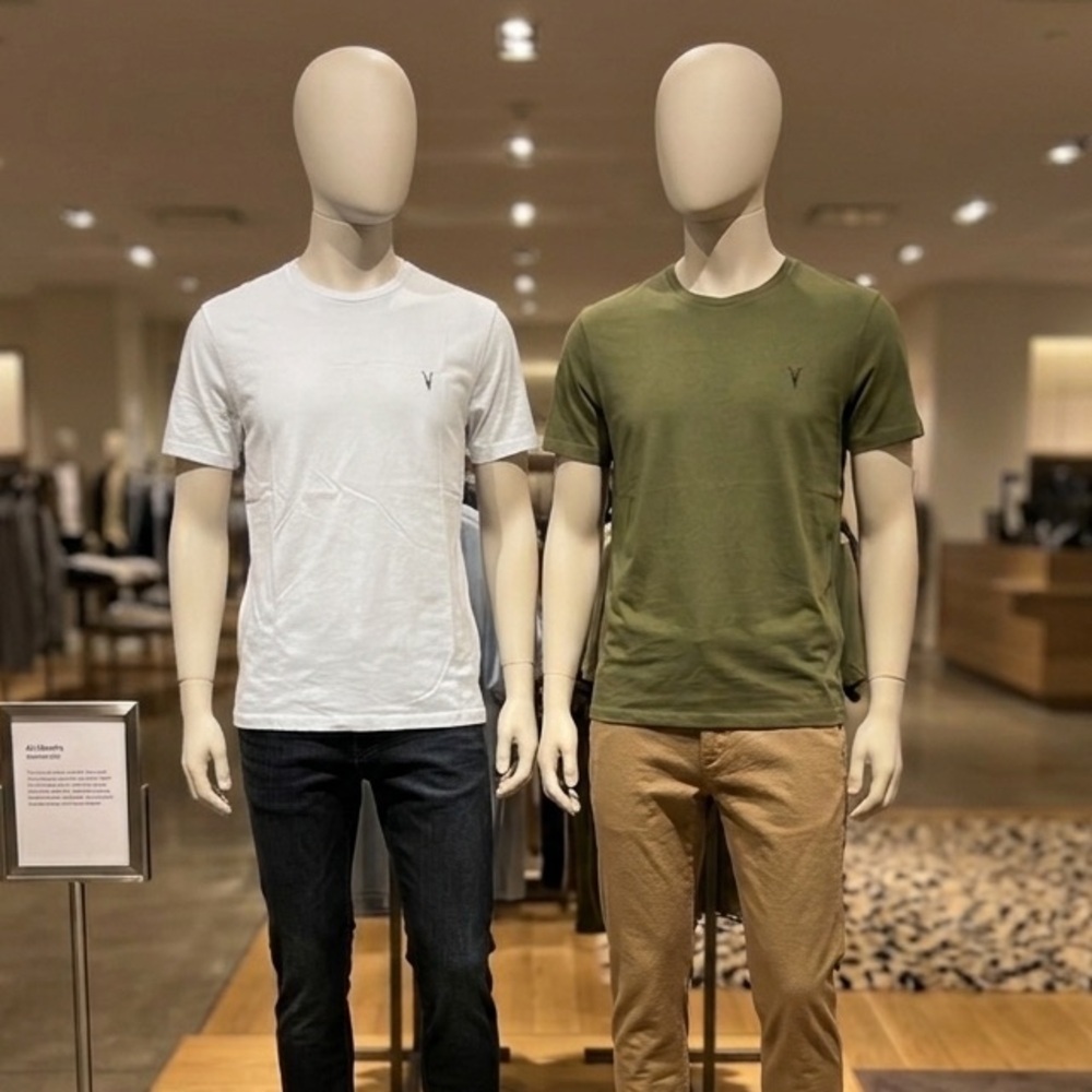 All Saints Men's Short-Sleeve Crewneck T-Shirt — Olive Green & White - large